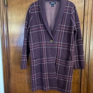 Lands' End Purple Plaid Single Button Coat Shacket Large Patch Pockets Size M
